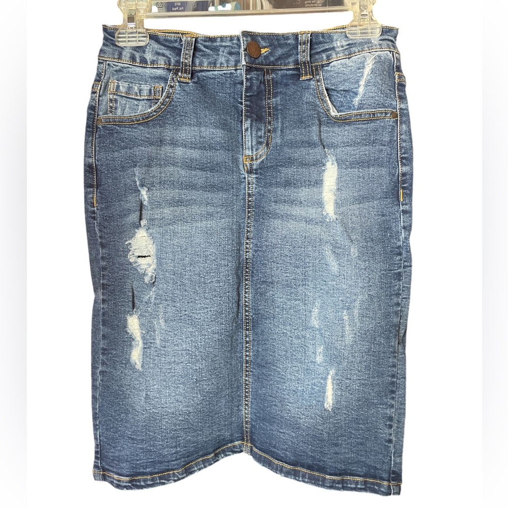 Denim Distressed Skirt